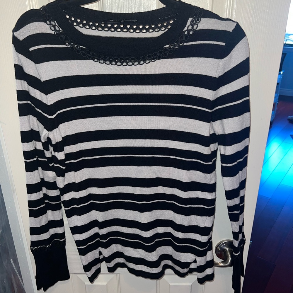 Ivanka Trump Black and White Striped Long Sleeve Top